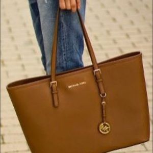 Michael kors leather tote cognac brown